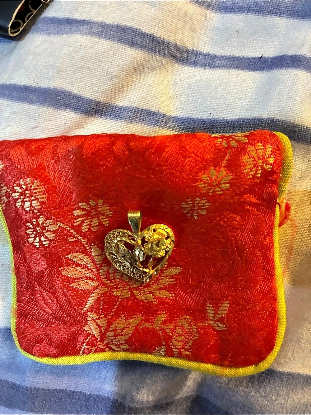 Red Floral Mini Bag with Heart Pendant